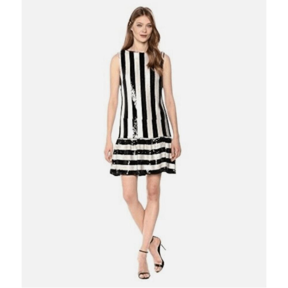 Betsey Johnson Striped Sequined Drop Waist Dress Size 10